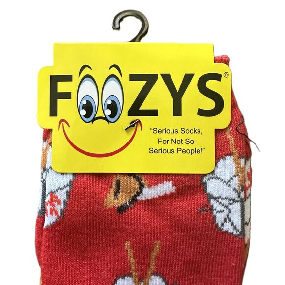 NWT Foozys Red Novelty Chinese Takeout Box Print Socks Women's One Size - Picture 2 of 4